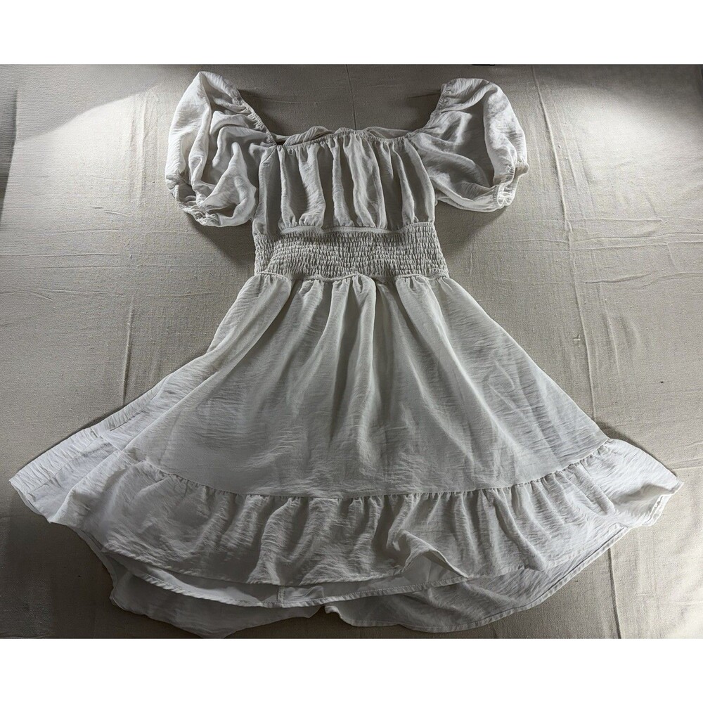 Hesperus White Cottagecore Smocked Milkmaid Mini Dress Size XL - Puff Sleeve